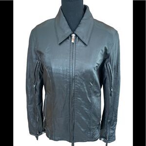 Power Trip leather motorcycle zip front jacket, size M